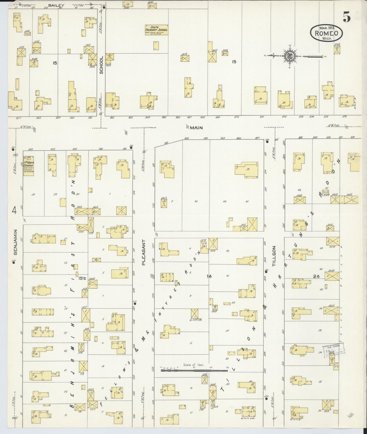 Sanborn Fire Insurance Map from Romeo, Macomb County, Michigan (1913), Sheet #0005 - Complete Map Set gallery image, historic Sanborn map, vintage wall art, Michigan Michigan