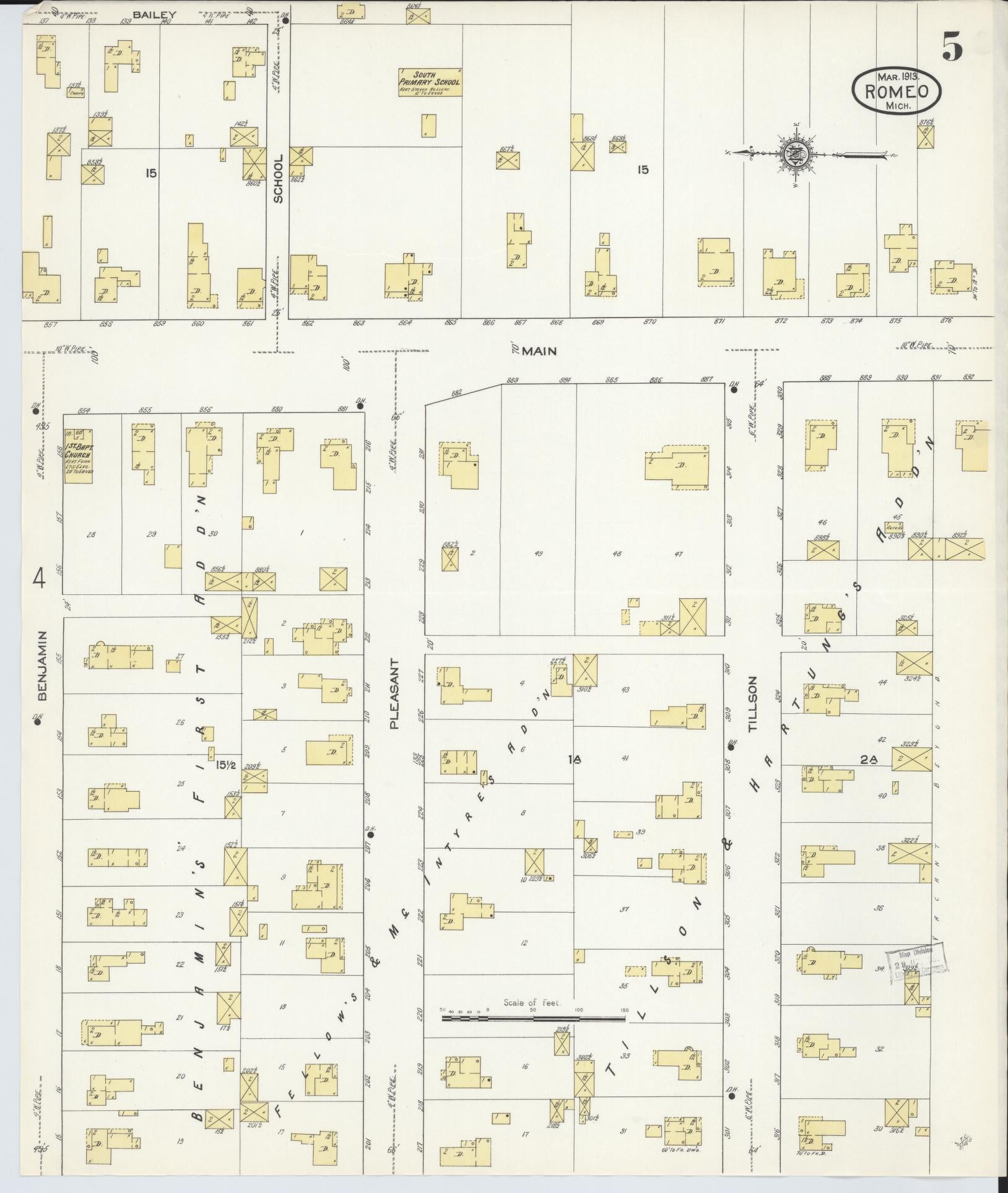 Sanborn Fire Insurance Map from Romeo, Macomb County, Michigan (1913), Sheet #0005 - Complete Map Set gallery image, historic Sanborn map, vintage wall art, Michigan Michigan