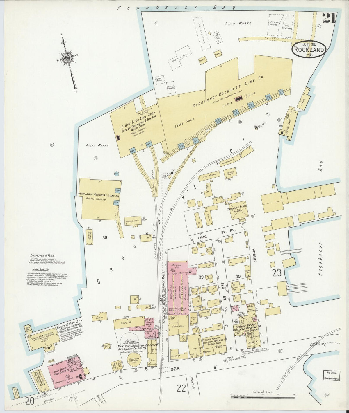 Sanborn Fire Insurance Map from Rockland, Knox County, Maine (1912), Sheet #0021 - Complete Map Set gallery image, historic Sanborn map, vintage wall art, Maine Maine