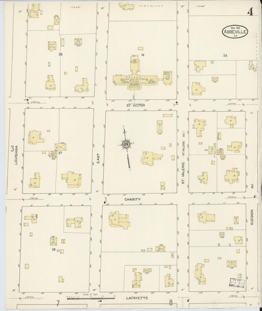 Sanborn Fire Insurance Map from Abbeville, Vermilion Parish, Louisiana (1912), Sheet #0004 - Historic Sanborn Fire Insurance Map Print, vintage old map wall art, antique decor, genealogy gift, Louisiana Louisiana map