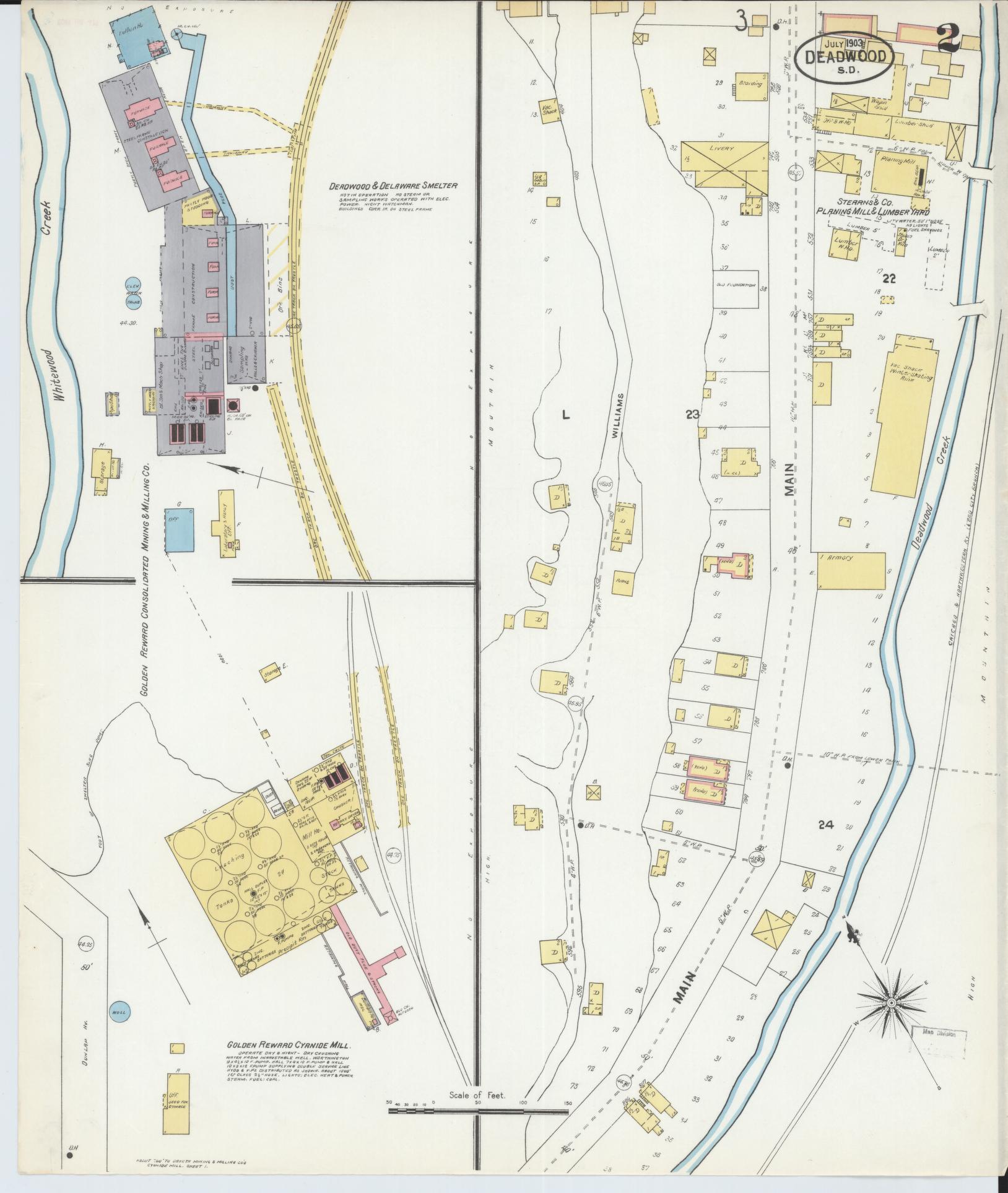 Sanborn Fire Insurance Map from Deadwood, Lawrence County, South Dakota (1903), Sheet #0002 - Complete Map Set gallery image, historic Sanborn map, vintage wall art, South Dakota South Dakota