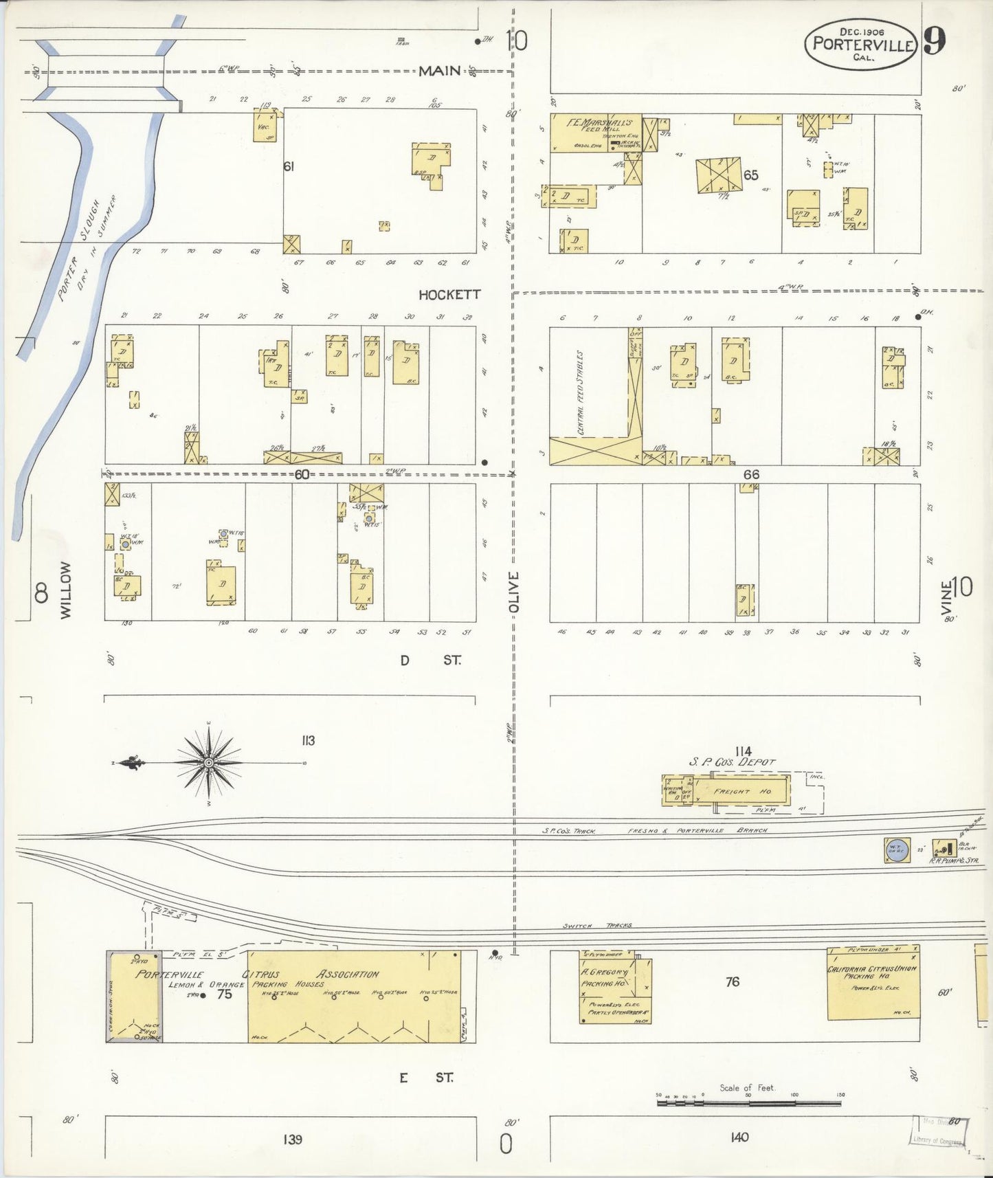 Sanborn Fire Insurance Map from Porterville, Tulare County, California (1906), Sheet #0009 - Complete Map Set gallery image, historic Sanborn map, vintage wall art, California California