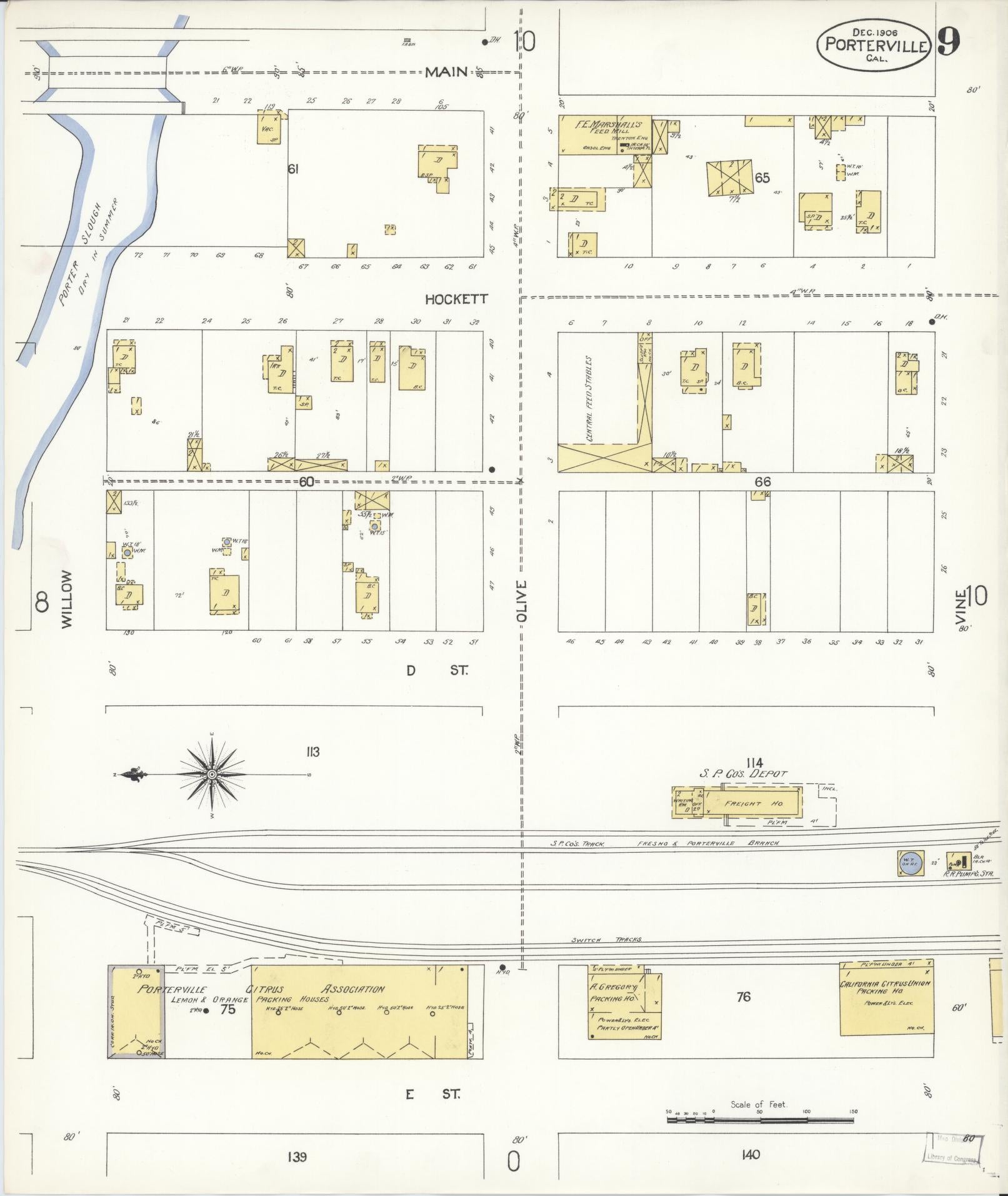 Sanborn Fire Insurance Map from Porterville, Tulare County, California (1906), Sheet #0009 - Complete Map Set gallery image, historic Sanborn map, vintage wall art, California California