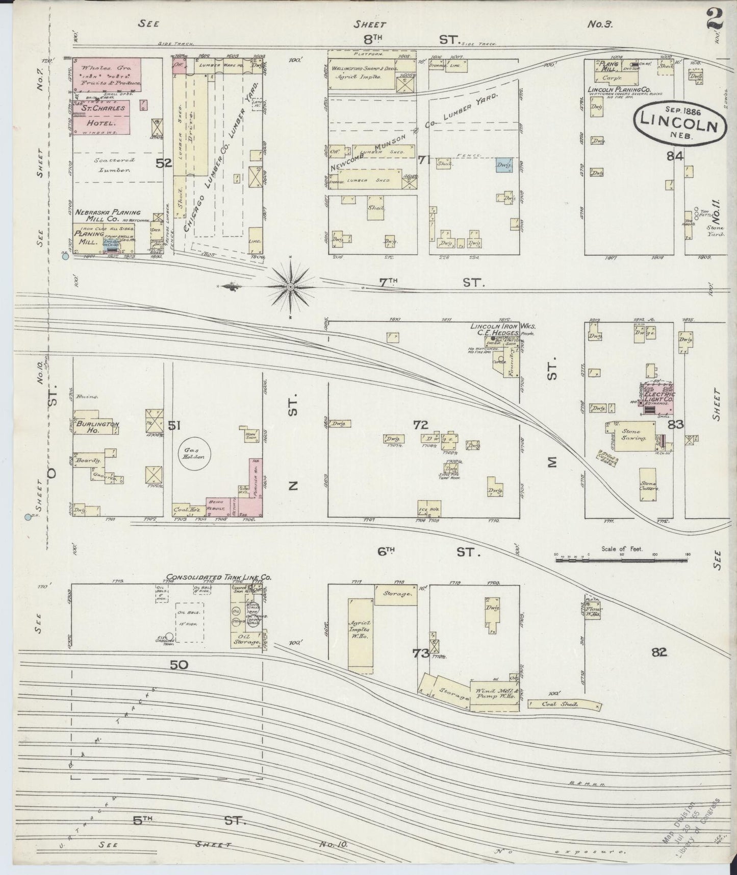 Sanborn Fire Insurance Map from Lincoln, Lancaster County, Nebraska (1886), Sheet #0002 - Complete Map Set gallery image, historic Sanborn map, vintage wall art, Nebraska Nebraska