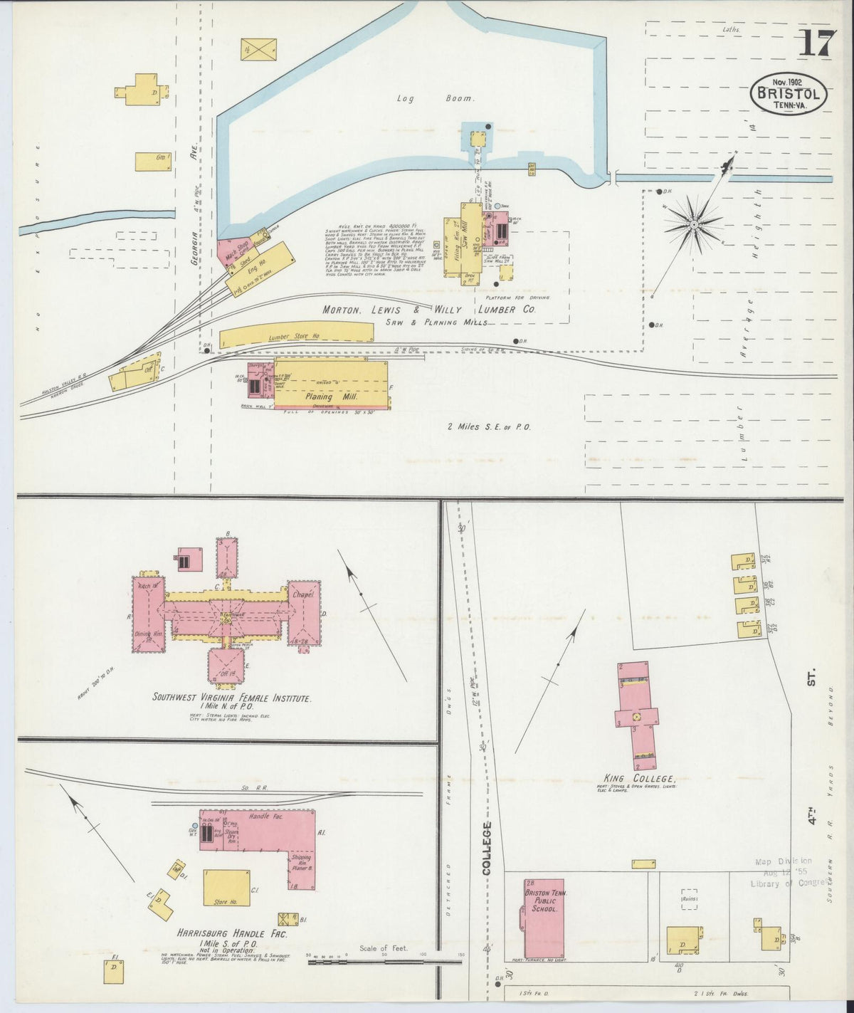 Sanborn Fire Insurance Map from Bristol, Sullivan County, Tennessee (1902), Sheet #0017 - Historic Sanborn Fire Insurance Map Print, vintage old map wall art, antique decor, genealogy gift, Tennessee Tennessee map