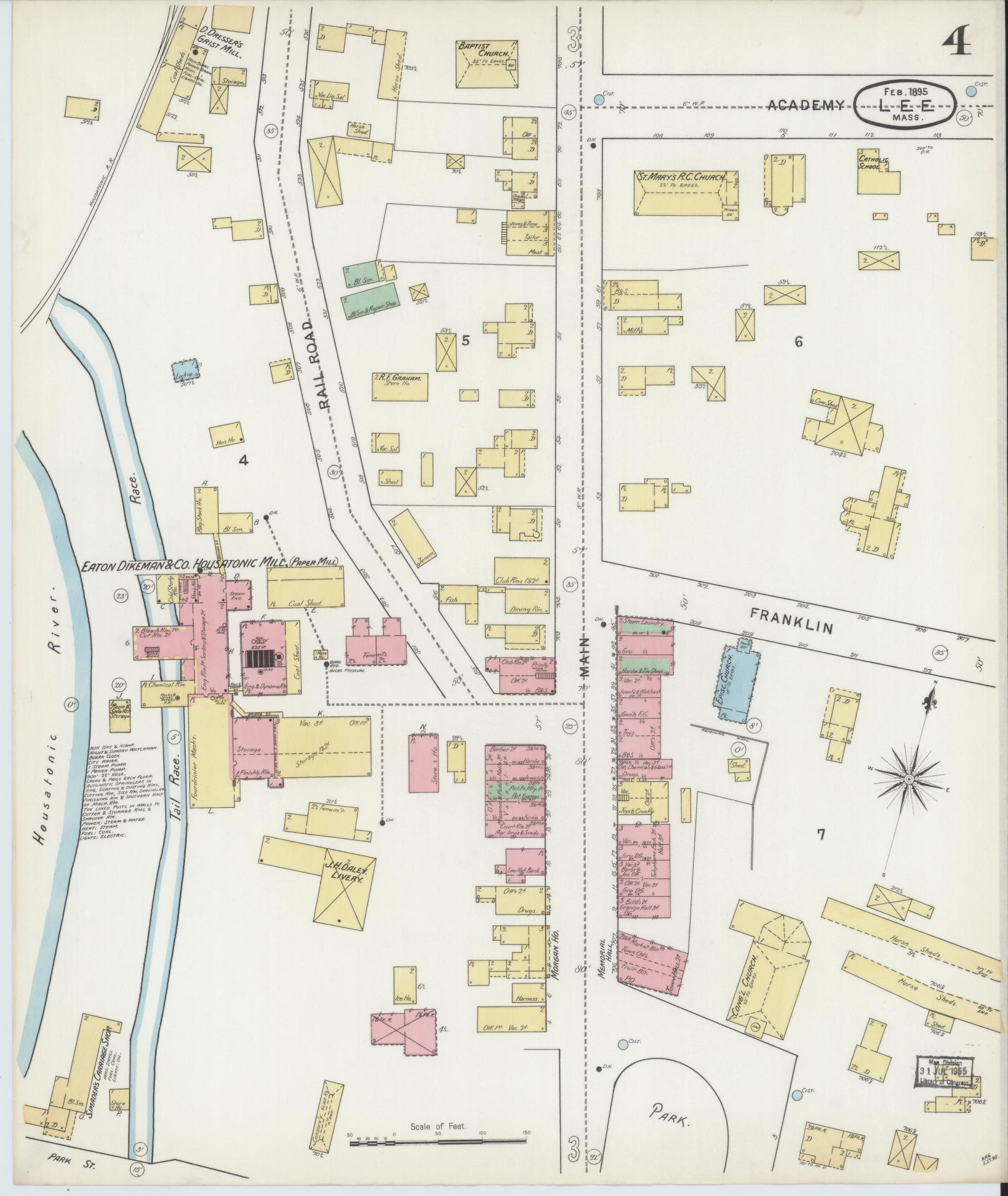 Sanborn Fire Insurance Map from Lee, Berkshire County, Massachusetts (1895), Sheet #0004 - Complete Map Set gallery image, historic Sanborn map, vintage wall art, Massachusetts Massachusetts