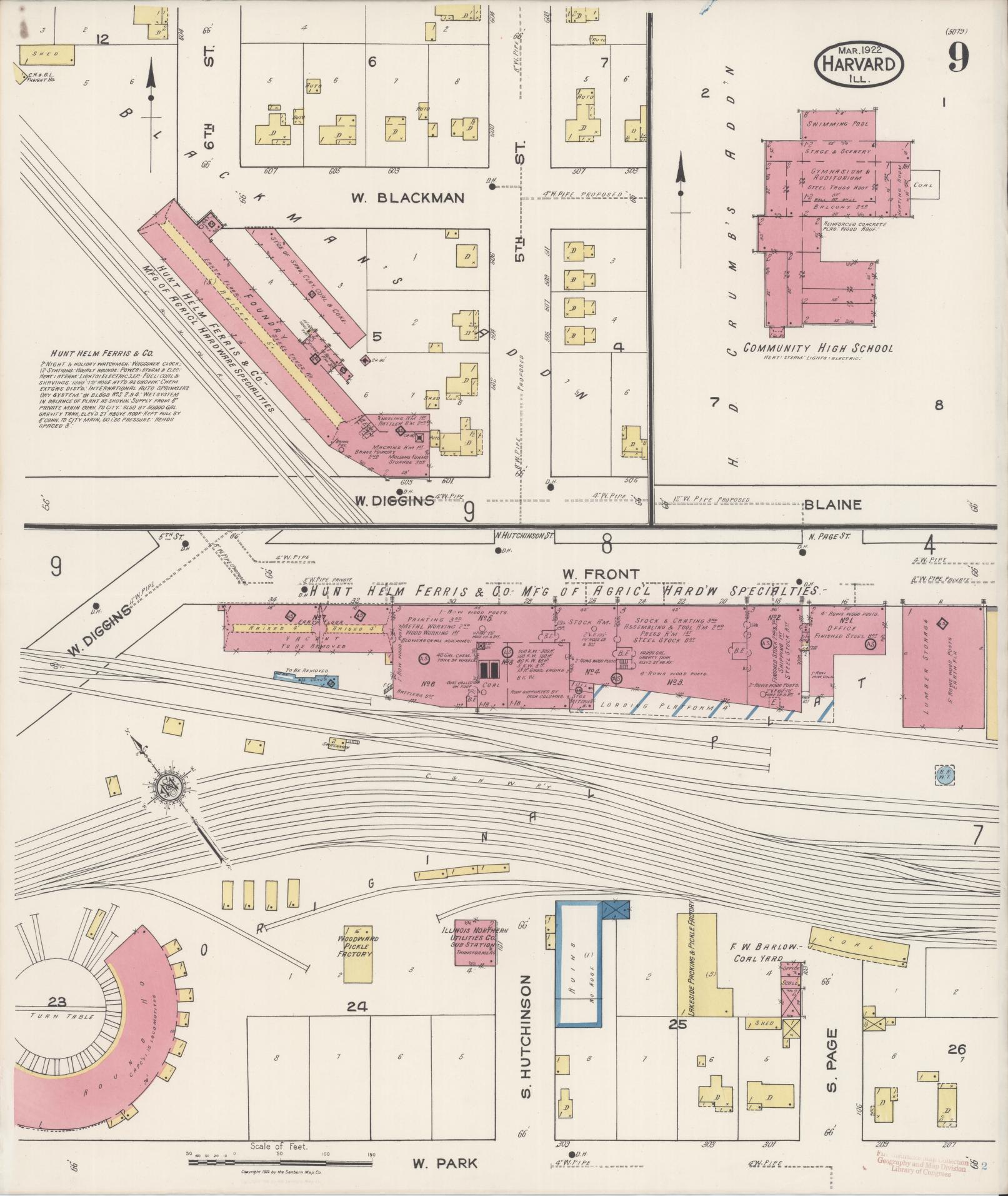 Sanborn Fire Insurance Map from Harvard, McHenry County, Illinois (1922), Sheet #0009 - Complete Map Set gallery image, historic Sanborn map, vintage wall art, Illinois Illinois