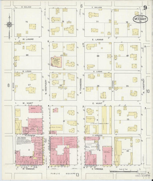 Sanborn Fire Insurance Map from McKinney, Collin County, Texas (1914), Sheet #0009 - Historic Sanborn Fire Insurance Map Print, vintage old map wall art, antique decor, genealogy gift, Texas Texas map