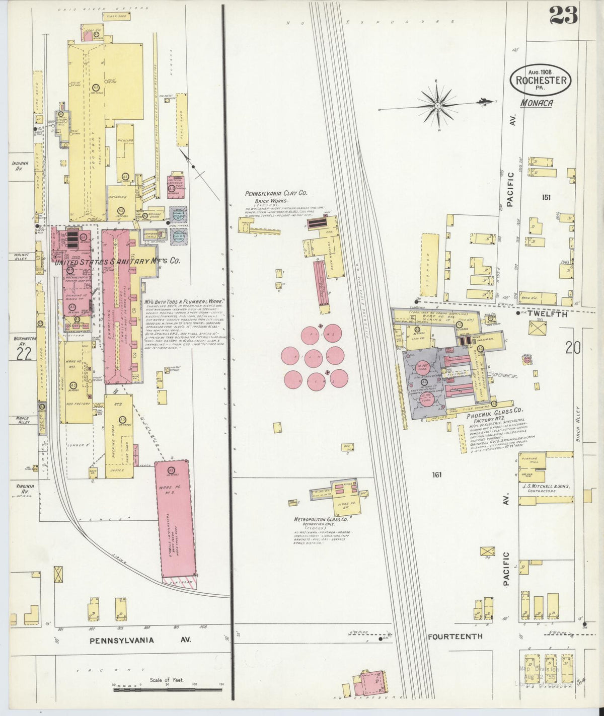 Sanborn Fire Insurance Map from Rochester, Beaver County, Pennsylvania (1908), Sheet #0022 - Complete Map Set gallery image, historic Sanborn map, vintage wall art, Pennsylvania Pennsylvania