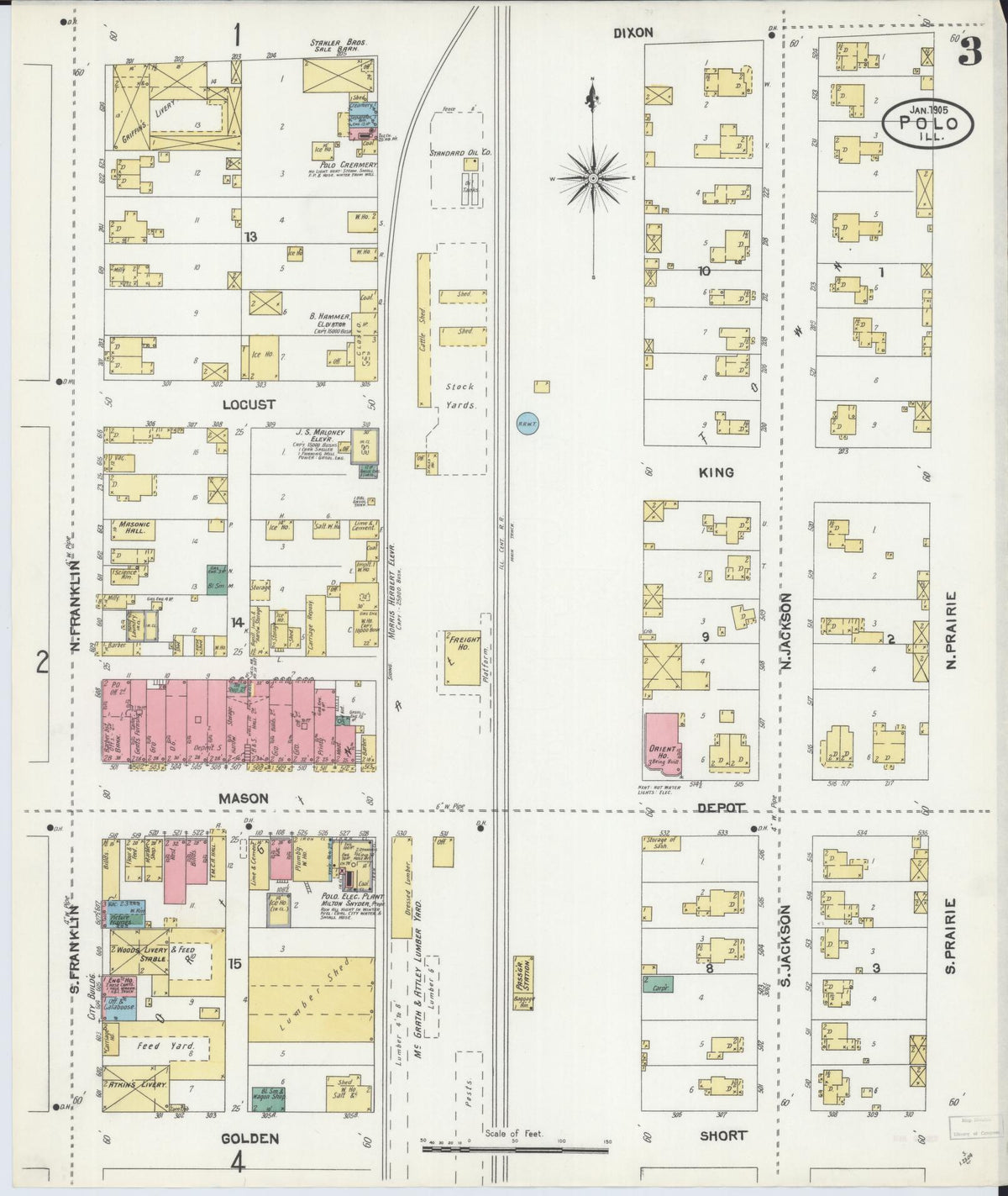 Sanborn Fire Insurance Map from Polo, Ogle County, Illinois (1905), Sheet #0003 - Historic Sanborn Fire Insurance Map Print, vintage old map wall art, antique decor, genealogy gift, Illinois Illinois map