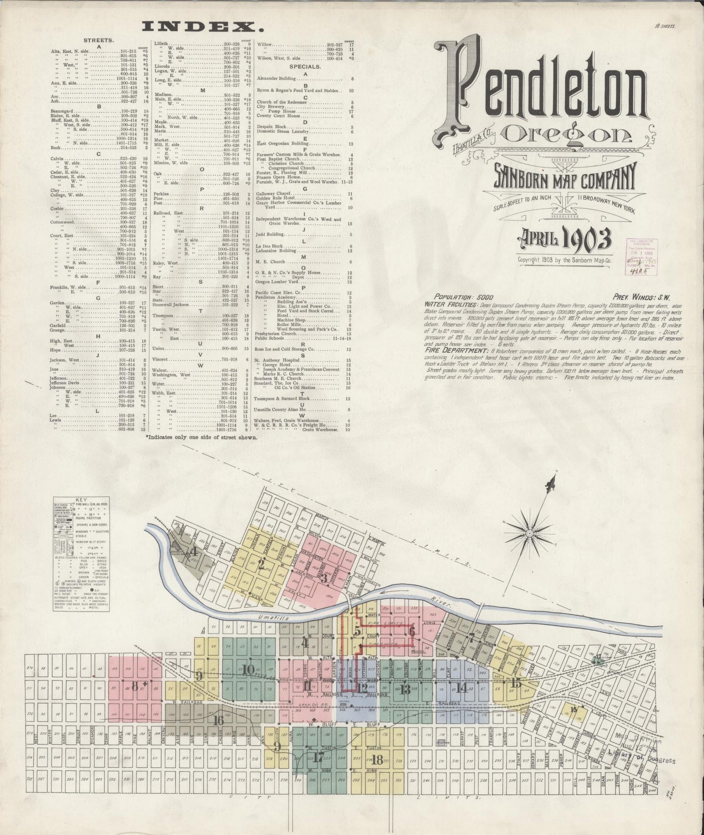 Sanborn Fire Insurance Map from Pendleton, Umatilla County, Oregon (1903), Sheet #0001 - Historic Sanborn Fire Insurance Map Print, vintage old map wall art, antique decor, genealogy gift, Oregon Oregon map