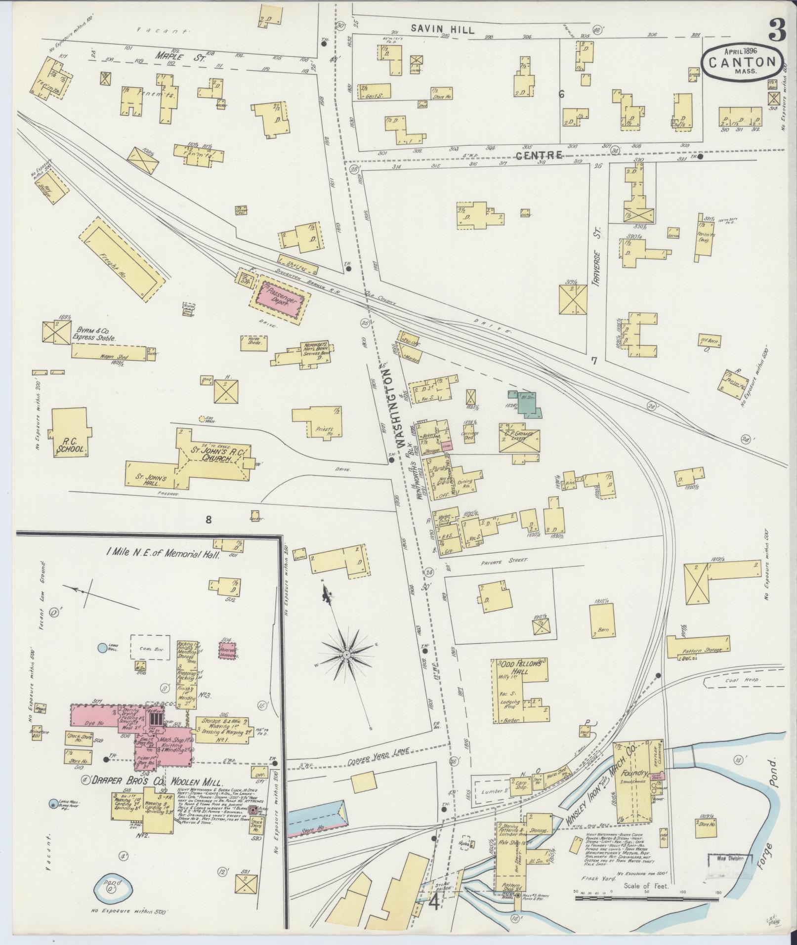 Sanborn Fire Insurance Map from Canton, Norfolk County, Massachusetts (1896), Sheet #0003 - Complete Map Set gallery image, historic Sanborn map, vintage wall art, Massachusetts Massachusetts