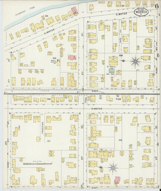 Sanborn Fire Insurance Map from Warren, Warren County, Pennsylvania (1898), Sheet #0006 - Historic Sanborn Fire Insurance Map Print, vintage old map wall art, antique decor, genealogy gift, Pennsylvania Pennsylvania map