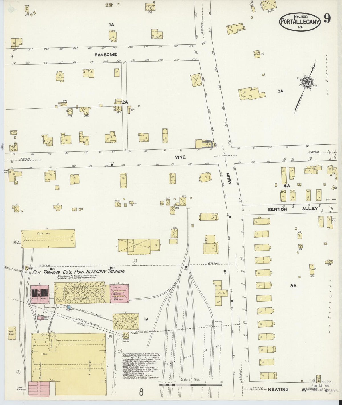 Sanborn Fire Insurance Map from Port Allegany, McKean County, Pennsylvania (1909), Sheet #0009 - Historic Sanborn Fire Insurance Map Print, vintage old map wall art, antique decor, genealogy gift, Pennsylvania Pennsylvania map