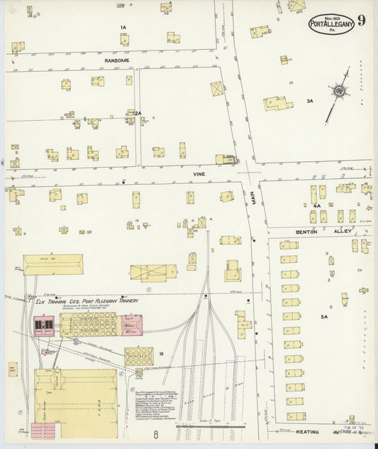 Sanborn Fire Insurance Map from Port Allegany, McKean County, Pennsylvania (1909), Sheet #0009 - Historic Sanborn Fire Insurance Map Print, vintage old map wall art, antique decor, genealogy gift, Pennsylvania Pennsylvania map