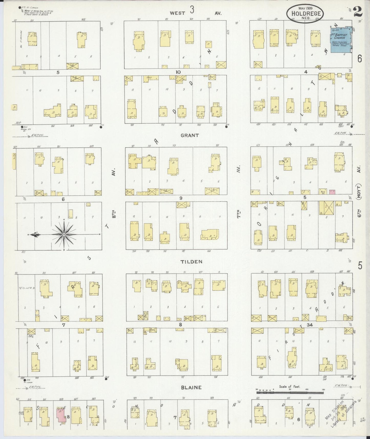 Sanborn Fire Insurance Map from Holdrege, Phelps County, Nebraska (1909), Sheet #0002 - Historic Sanborn Fire Insurance Map Print, vintage old map wall art, antique decor, genealogy gift, Nebraska Nebraska map