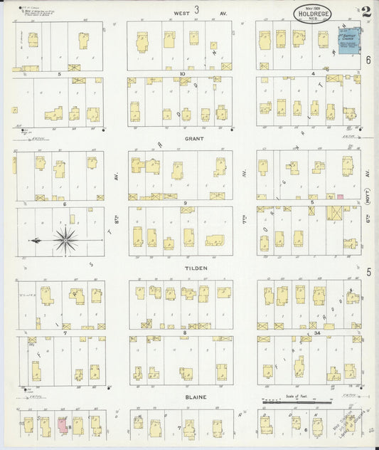 Sanborn Fire Insurance Map from Holdrege, Phelps County, Nebraska (1909), Sheet #0002 - Historic Sanborn Fire Insurance Map Print, vintage old map wall art, antique decor, genealogy gift, Nebraska Nebraska map
