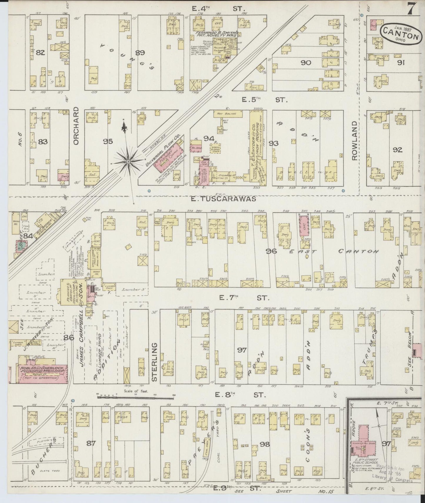 Sanborn Fire Insurance Map from Canton, Stark County, Ohio (1887), Sheet #0007 - Historic Sanborn Fire Insurance Map Print, vintage old map wall art, antique decor, genealogy gift, Ohio Ohio map