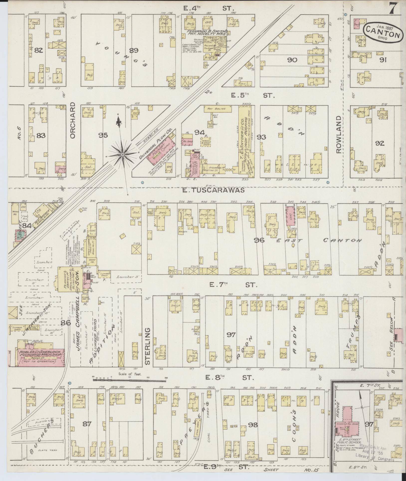 Sanborn Fire Insurance Map from Canton, Stark County, Ohio (1887), Sheet #0007 - Historic Sanborn Fire Insurance Map Print, vintage old map wall art, antique decor, genealogy gift, Ohio Ohio map