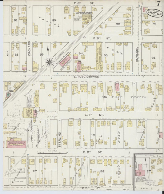 Sanborn Fire Insurance Map from Canton, Stark County, Ohio (1887), Sheet #0007 - Historic Sanborn Fire Insurance Map Print, vintage old map wall art, antique decor, genealogy gift, Ohio Ohio map
