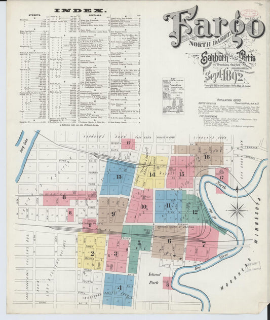 Sanborn Fire Insurance Map from Fargo, Cass County, North Dakota (1892), Sheet #0001 - Complete Map Set gallery image, historic Sanborn map, vintage wall art, North Dakota North Dakota