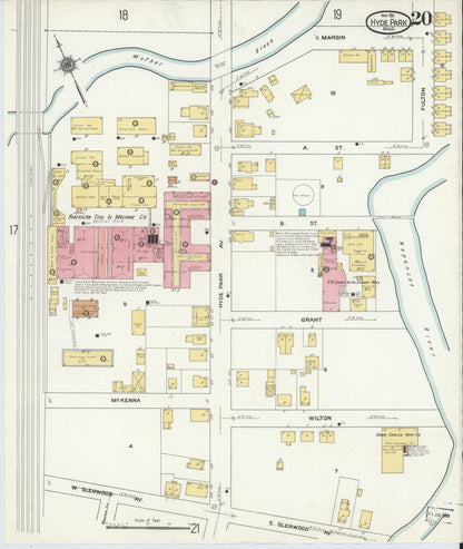 Sanborn Fire Insurance Map from Hyde Park, Norfolk County, Massachusetts (1911), Sheet #0020 - Complete Map Set gallery image, historic Sanborn map, vintage wall art, Massachusetts Massachusetts