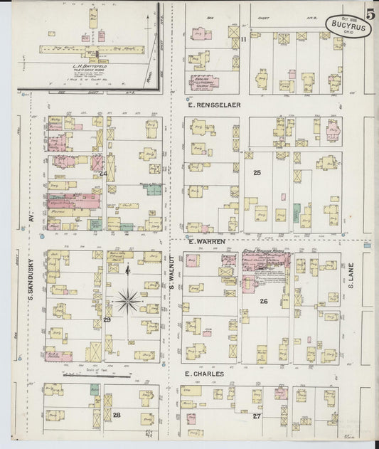 Sanborn Fire Insurance Map from Bucyrus, Crawford County, Ohio (1888), Sheet #0005 - Historic Sanborn Fire Insurance Map Print, vintage old map wall art, antique decor, genealogy gift, Ohio Ohio map