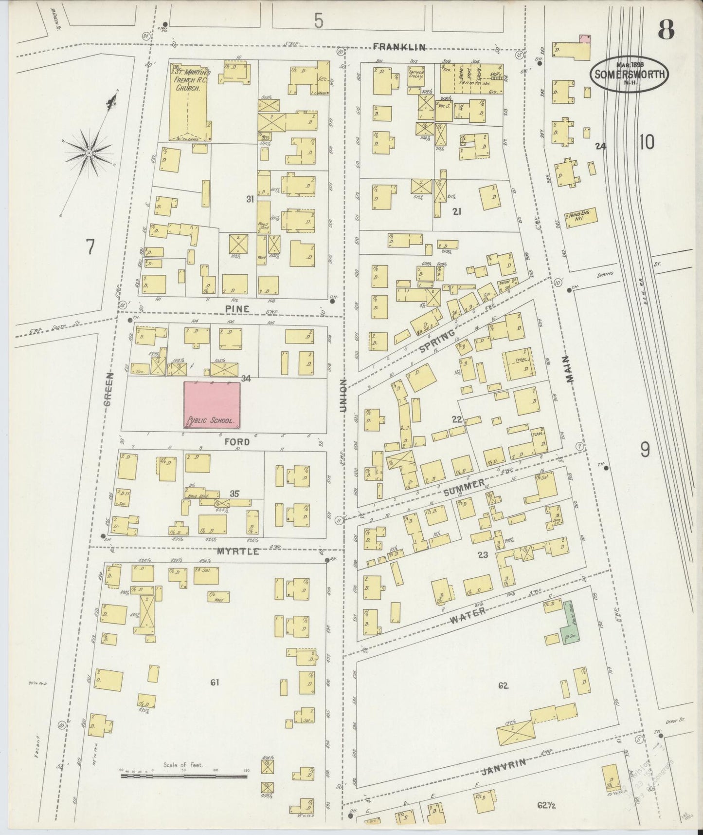 Sanborn Fire Insurance Map from Somersworth, Strafford County, New Hampshire (1898), Sheet #0008 - Complete Map Set gallery image, historic Sanborn map, vintage wall art, Maine Maine