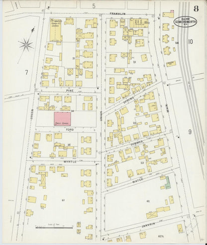 Sanborn Fire Insurance Map from Somersworth, Strafford County, New Hampshire (1898), Sheet #0008 - Complete Map Set gallery image, historic Sanborn map, vintage wall art, Maine Maine