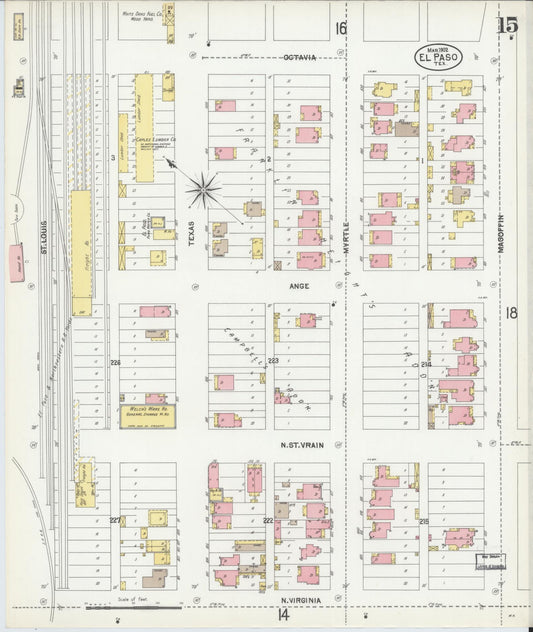 Sanborn Fire Insurance Map from El Paso, El Paso County, Texas (1902), Sheet #0015 - Historic Sanborn Fire Insurance Map Print, vintage old map wall art, antique decor, genealogy gift, Texas Texas map
