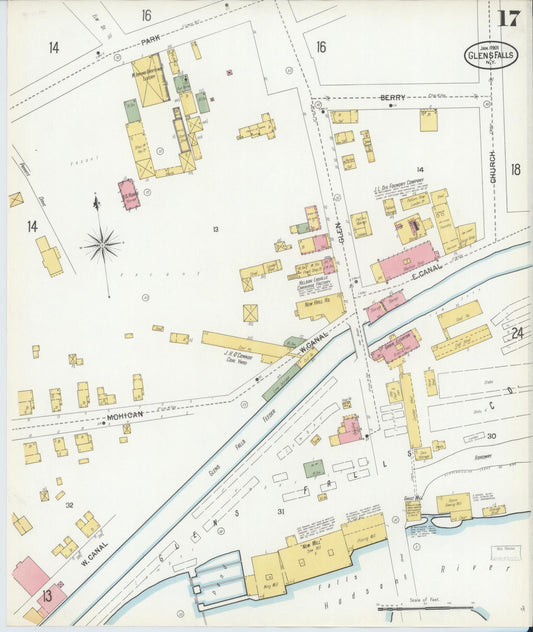 Sanborn Fire Insurance Map from Glens Falls, Warren County, New York (1901), Sheet #0017 - Historic Sanborn Fire Insurance Map Print, vintage old map wall art, antique decor, genealogy gift, New York New York map