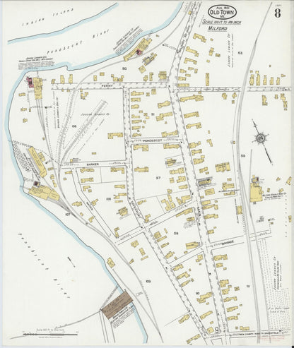 Sanborn Fire Insurance Map from Old Town, Penobscot County, Maine (1921), Sheet #0008 - Complete Map Set gallery image, historic Sanborn map, vintage wall art, Maine Maine