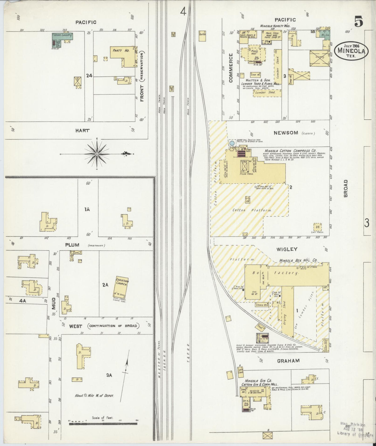 Sanborn Fire Insurance Map from Mineola, Wood County, Texas (1906), Sheet #0005 - Complete Map Set gallery image, historic Sanborn map, vintage wall art, Texas Texas