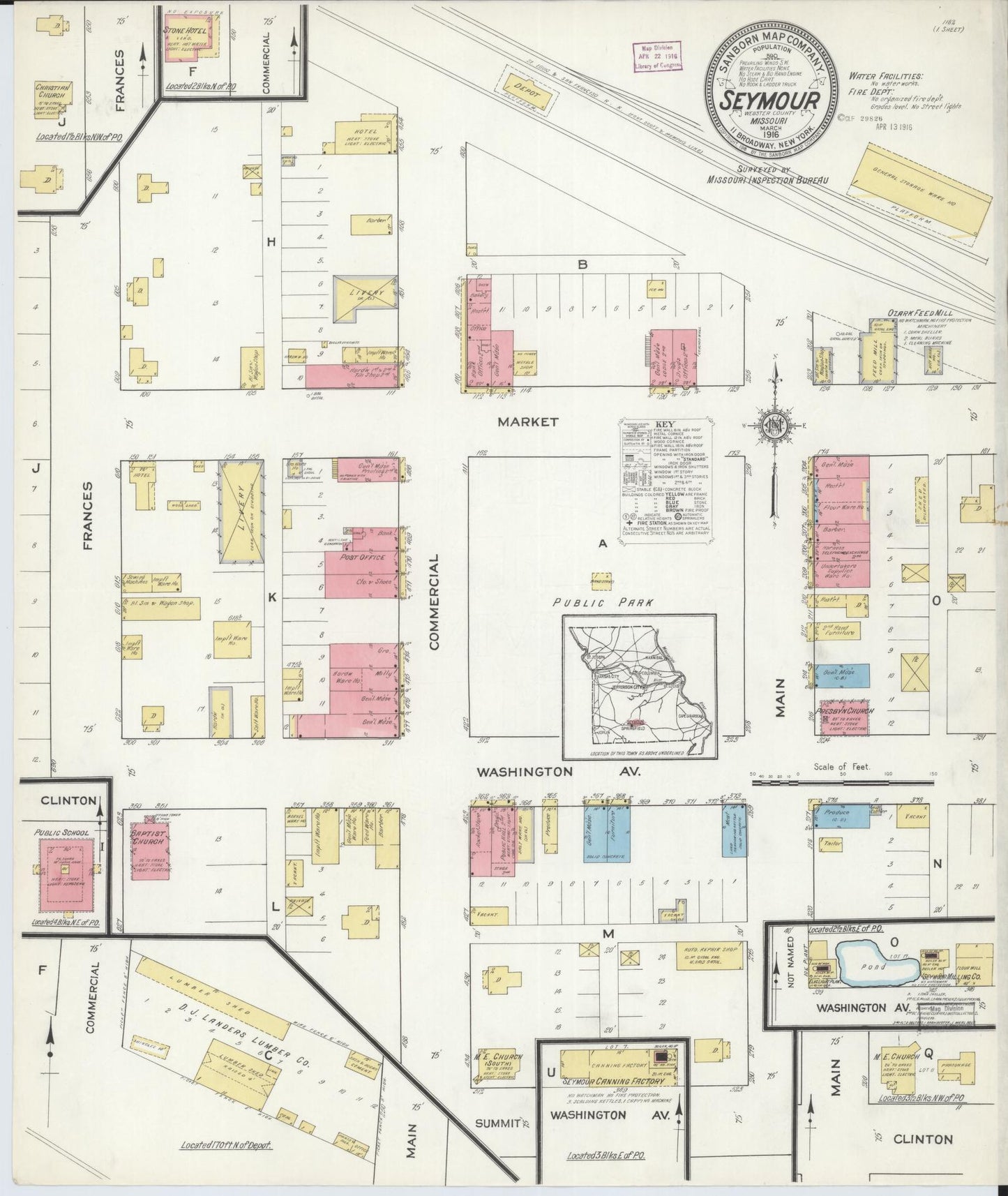 Sanborn Fire Insurance Map from Seymour, Webster County, Missouri (1916), Sheet #0001 - Historic Sanborn Fire Insurance Map Print, vintage old map wall art, antique decor, genealogy gift, Missouri Missouri map