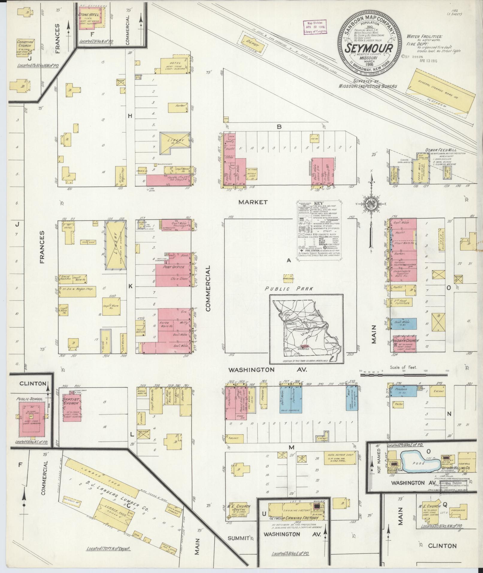 Sanborn Fire Insurance Map from Seymour, Webster County, Missouri (1916), Sheet #0001 - Historic Sanborn Fire Insurance Map Print, vintage old map wall art, antique decor, genealogy gift, Missouri Missouri map