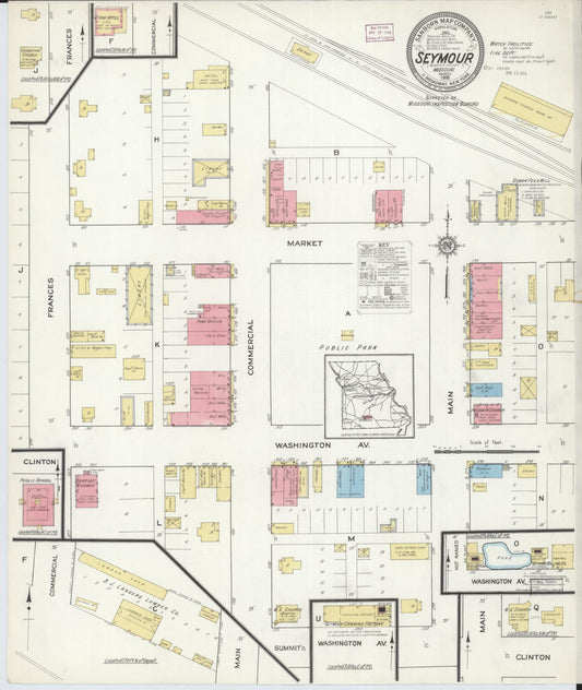 Sanborn Fire Insurance Map from Seymour, Webster County, Missouri (1916), Sheet #0001 - Historic Sanborn Fire Insurance Map Print, vintage old map wall art, antique decor, genealogy gift, Missouri Missouri map