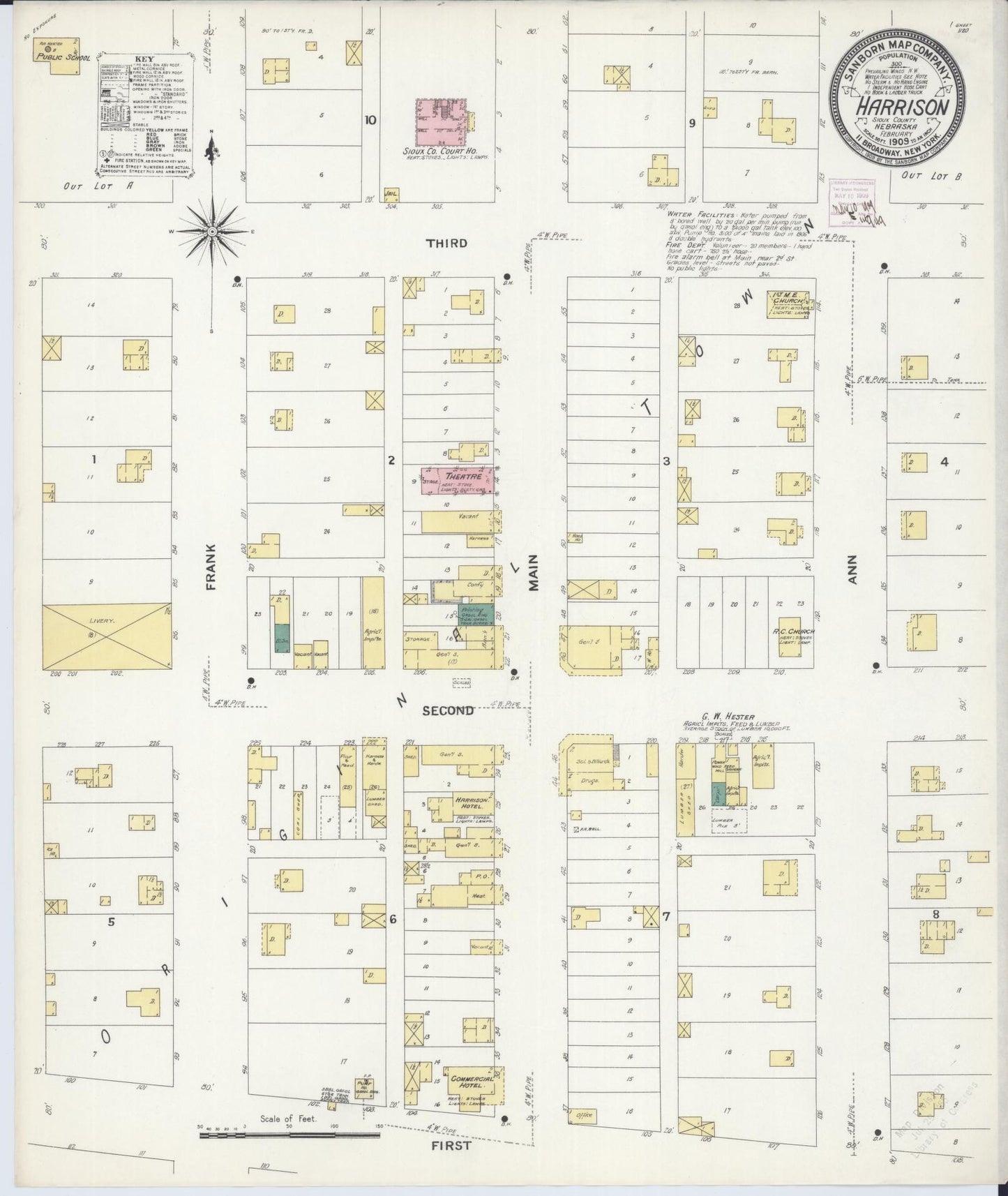 Sanborn Fire Insurance Map from Harrison, Sioux County, Nebraska (1909), Sheet #0001 - Historic Sanborn Fire Insurance Map Print, vintage old map wall art, antique decor, genealogy gift, Nebraska Nebraska map