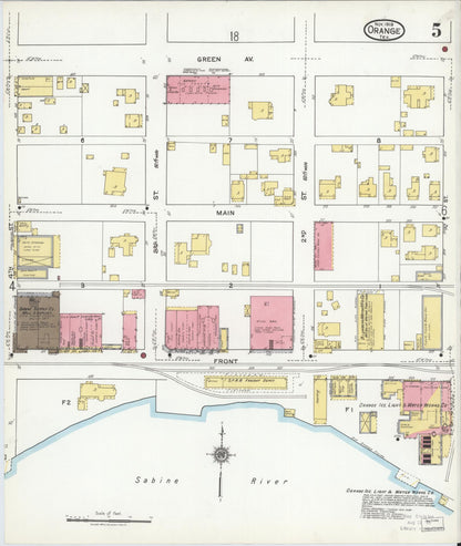 Sanborn Fire Insurance Map from Orange, Orange County, Texas (1919), Sheet #0005 - Historic Sanborn Fire Insurance Map Print, vintage old map wall art, antique decor, genealogy gift, Texas Texas map