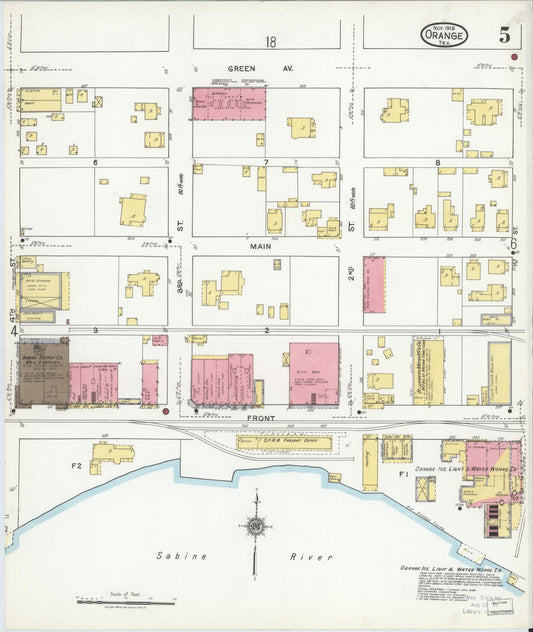 Sanborn Fire Insurance Map from Orange, Orange County, Texas (1919), Sheet #0005 - Historic Sanborn Fire Insurance Map Print, vintage old map wall art, antique decor, genealogy gift, Texas Texas map