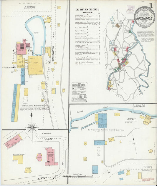 Sanborn Fire Insurance Map from Rosendale, Ulster County, New York (1904), Sheet #0001 - Complete Map Set gallery image, historic Sanborn map, vintage wall art, New York New York
