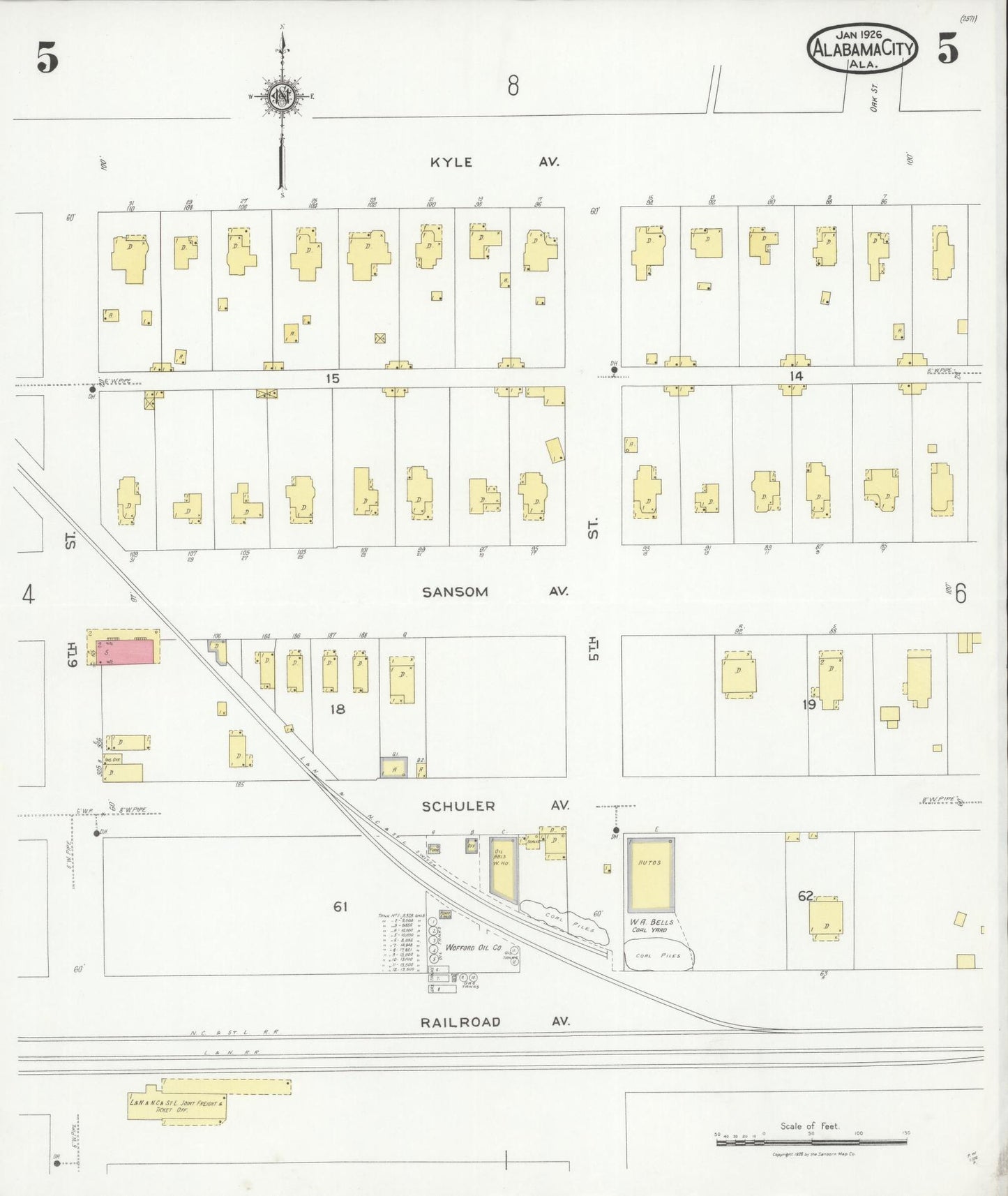 Sanborn Fire Insurance Map from Alabama City, Etowah County, Alabama (1926), Sheet #0005 - Complete Map Set gallery image, historic Sanborn map, vintage wall art, Alabama Alabama