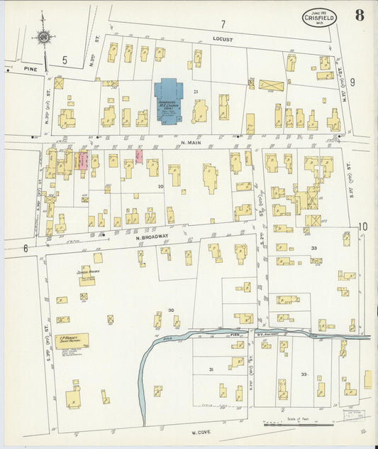 Sanborn Fire Insurance Map from Crisfield, Somerset County, Maryland (1911), Sheet #0008 - Historic Sanborn Fire Insurance Map Print, vintage old map wall art, antique decor, genealogy gift, Maryland Maryland map