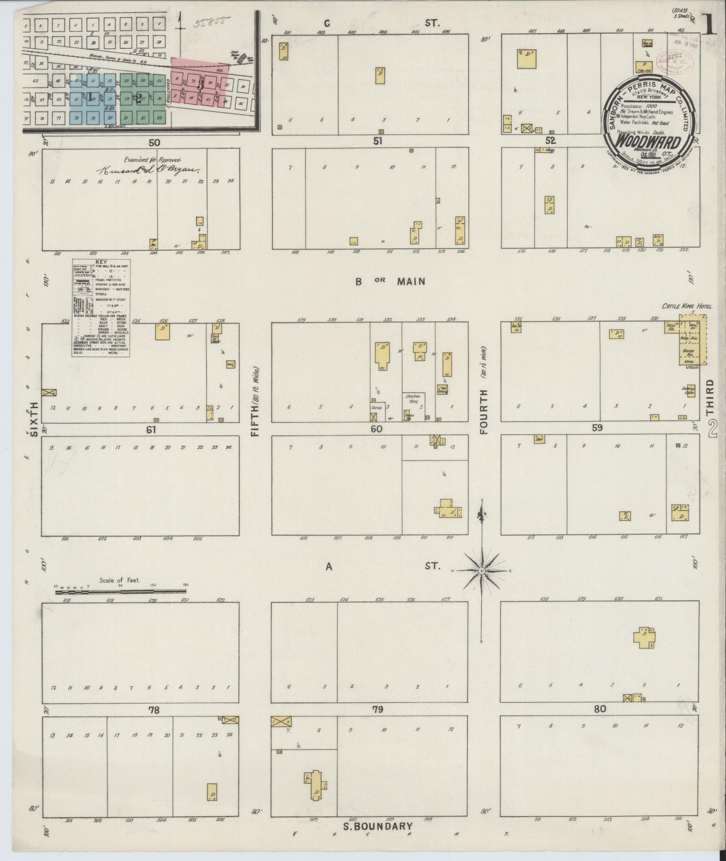 Sanborn Fire Insurance Map from Woodward, Woodward County, Oklahoma (1895), Sheet #0001 - Complete Map Set gallery image, historic Sanborn map, vintage wall art, Oklahoma Oklahoma