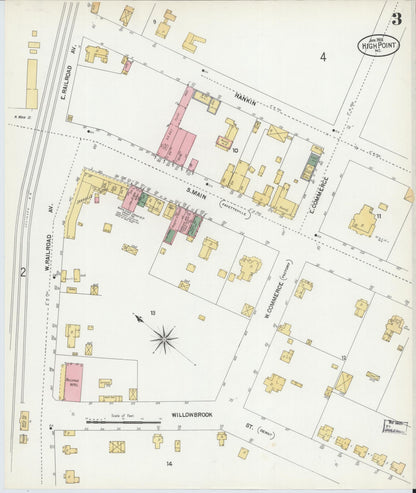 Sanborn Fire Insurance Map from High Point, Guilford County, North Carolina (1902), Sheet #0003 - Complete Map Set gallery image, historic Sanborn map, vintage wall art, North Carolina North Carolina