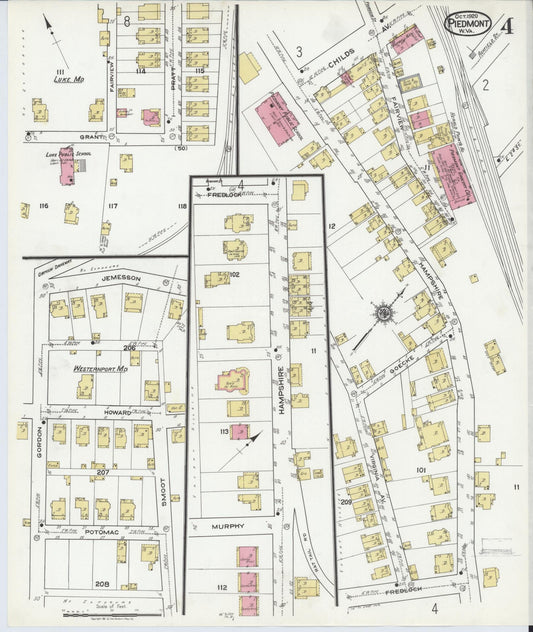 Sanborn Fire Insurance Map from Piedmont, Mineral County, West Virginia (1920), Sheet #0004 - Historic Sanborn Fire Insurance Map Print, vintage old map wall art, antique decor, genealogy gift, West Virginia West Virginia map
