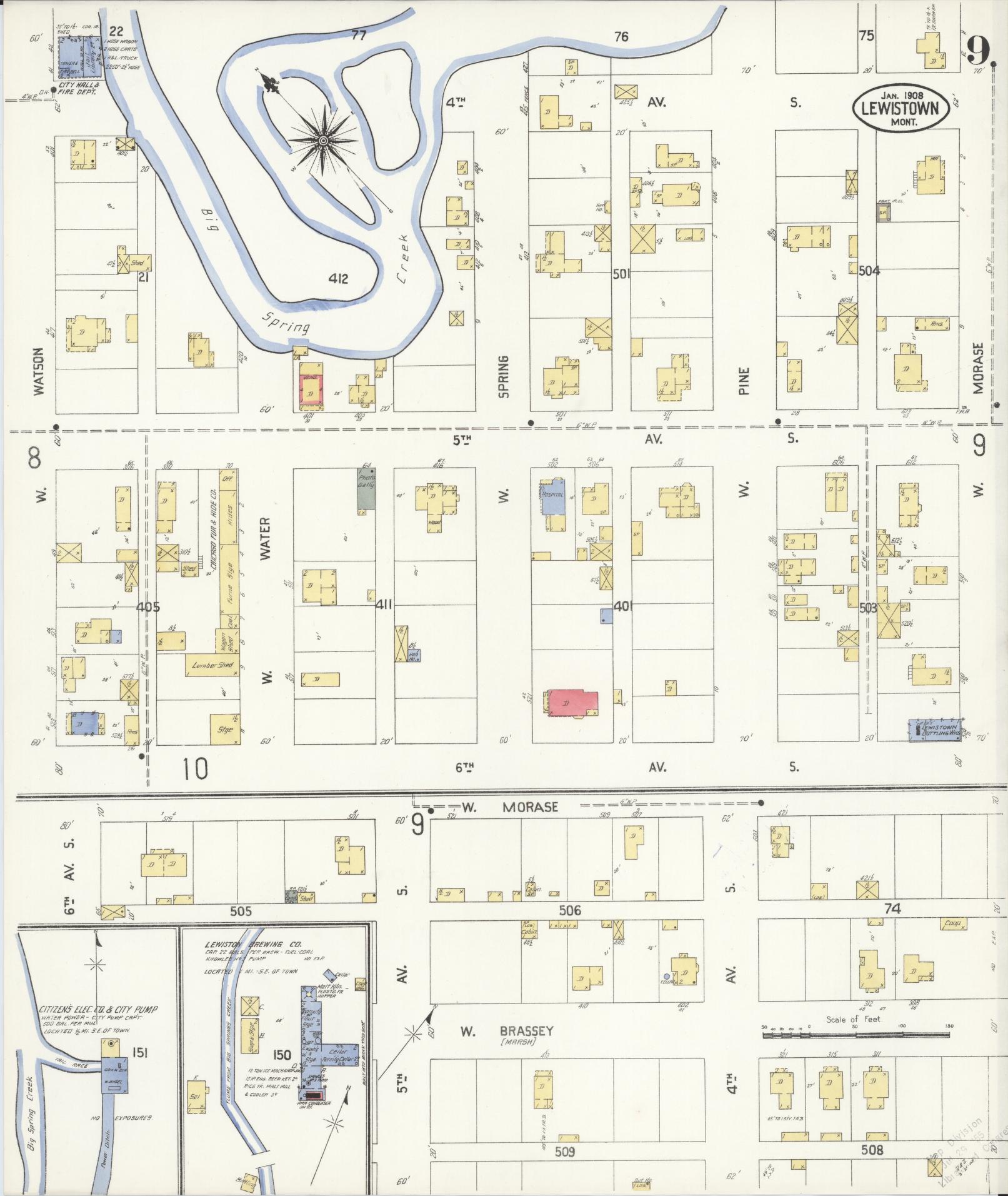 Sanborn Fire Insurance Map from Lewistown, Fergus County, Montana (1908), Sheet #0008 - Complete Map Set gallery image, historic Sanborn map, vintage wall art, Montana Montana