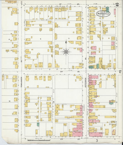 Sanborn Fire Insurance Map from Moundsville, Marshall County, West Virginia (1904), Sheet #0002 - Complete Map Set gallery image, historic Sanborn map, vintage wall art, West Virginia West Virginia