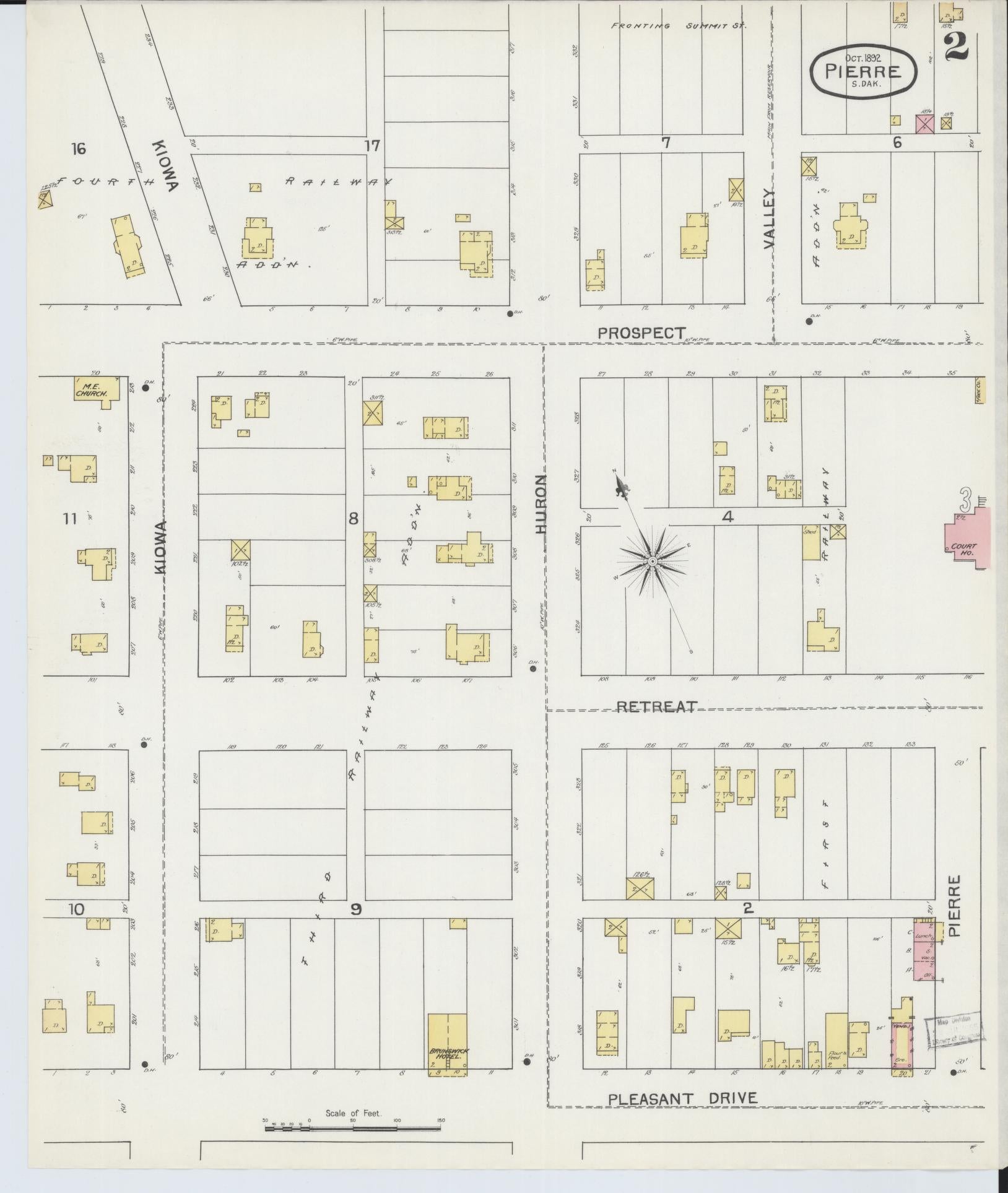 Sanborn Fire Insurance Map from Pierre, Hughes County, South Dakota (1892), Sheet #0002 - Historic Sanborn Fire Insurance Map Print, vintage old map wall art, antique decor, genealogy gift, South Dakota South Dakota map
