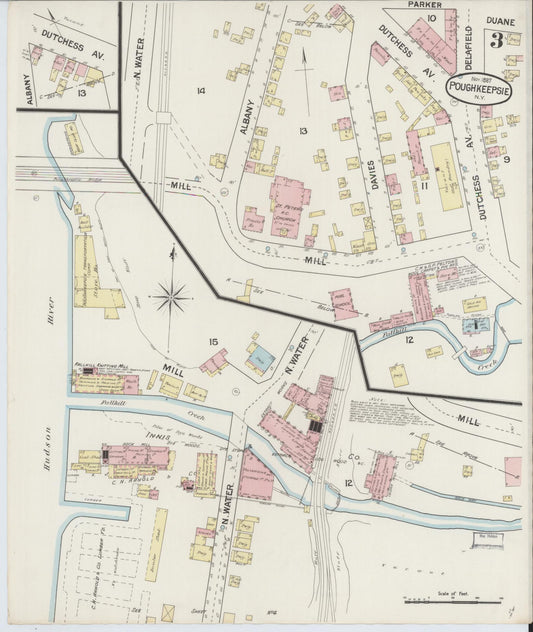 Sanborn Fire Insurance Map from Poughkeepsie, Dutchess County, New York (1887), Sheet #0003 - Historic Sanborn Fire Insurance Map Print, vintage old map wall art, antique decor, genealogy gift, New York New York map
