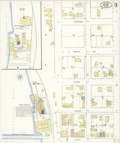 Sanborn Fire Insurance Map from Kelso, Cowlitz County, Washington (1908), Sheet #0003 - Complete Map Set gallery image, historic Sanborn map, vintage wall art, Washington Washington